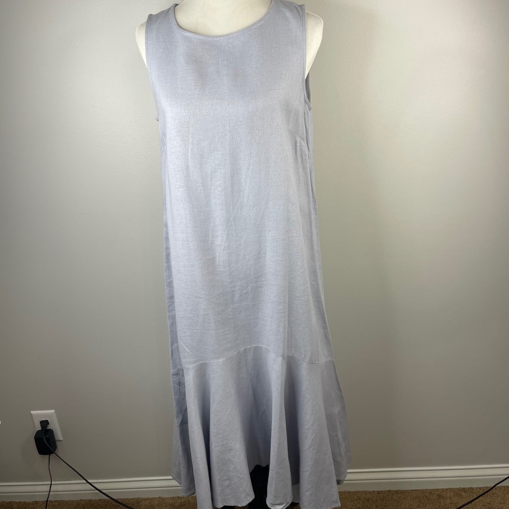 Cynthia Rowley Blue Linen Blend Sleeveless Flounce Hem Maxi Dress RN 55663